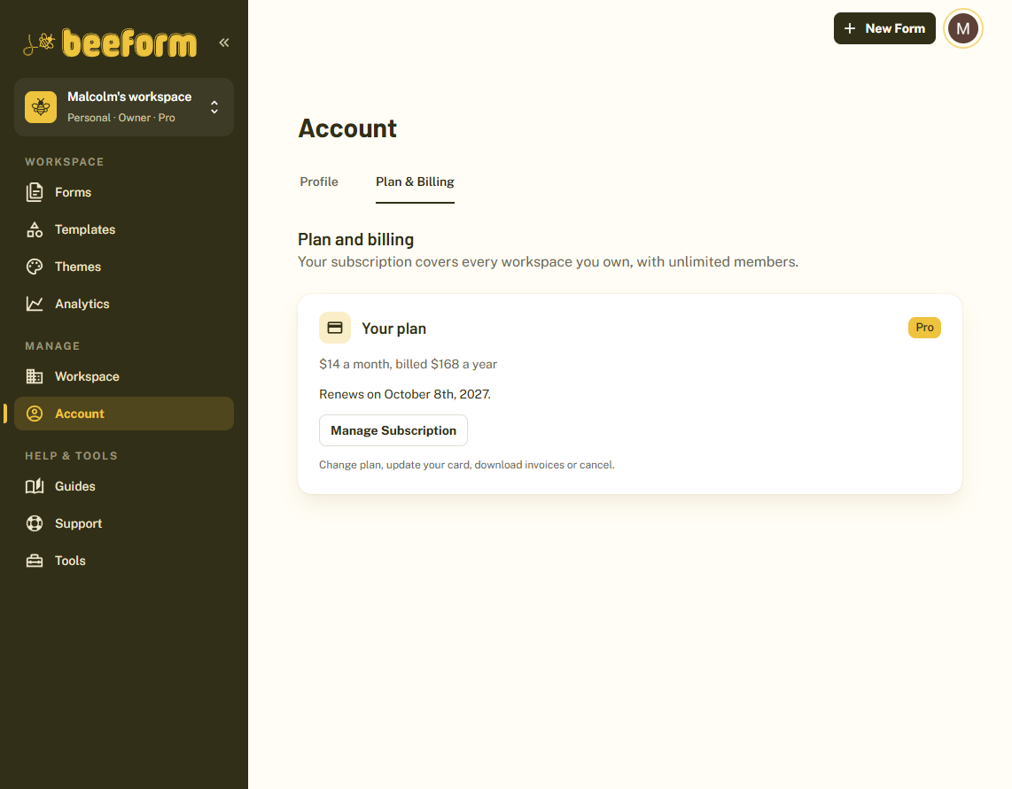 The Plan and billing tab