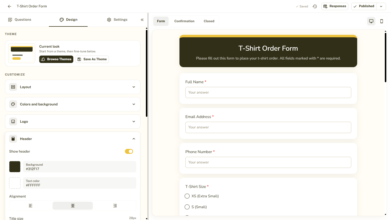 The Header section