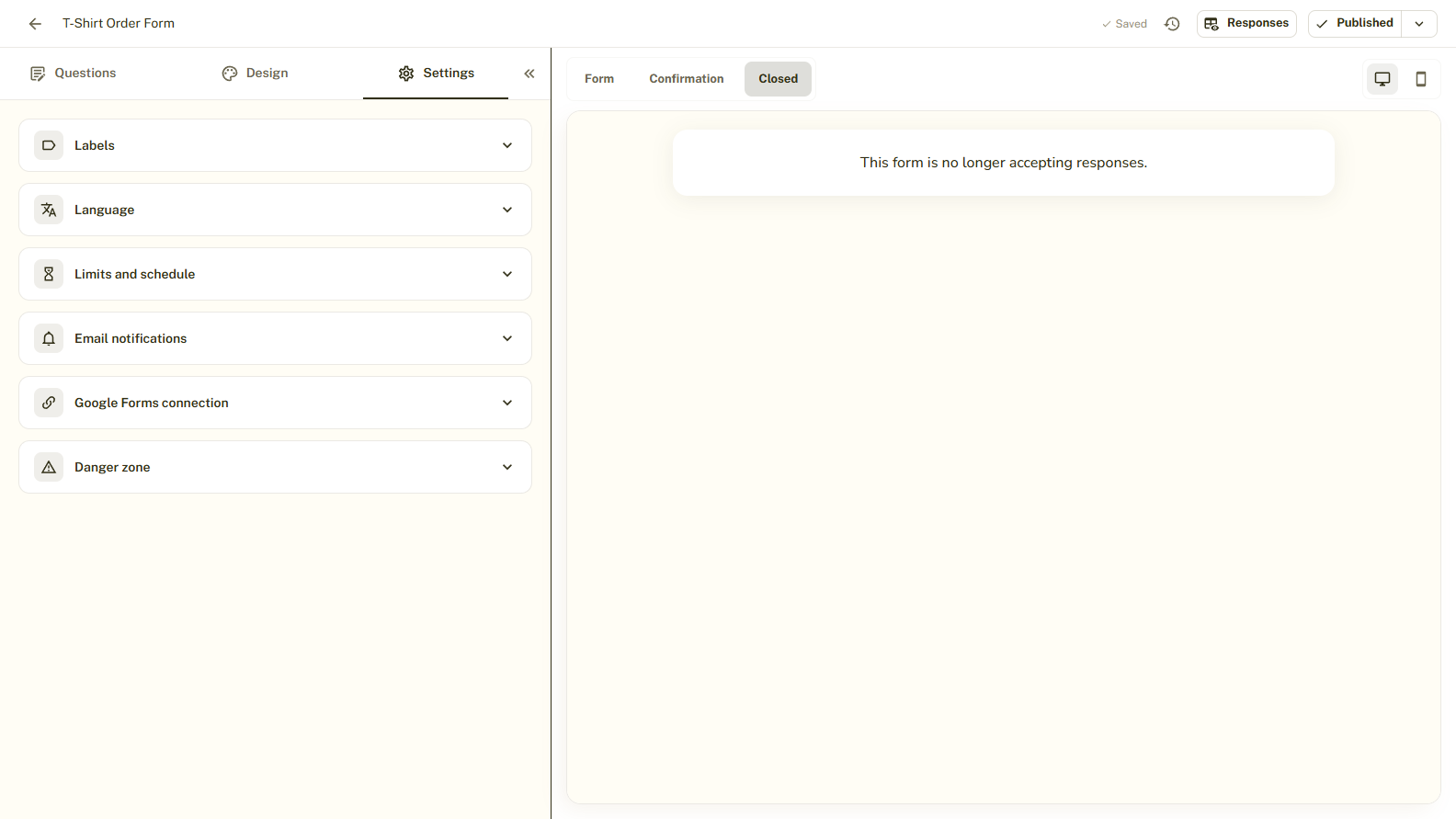 The closed page preview