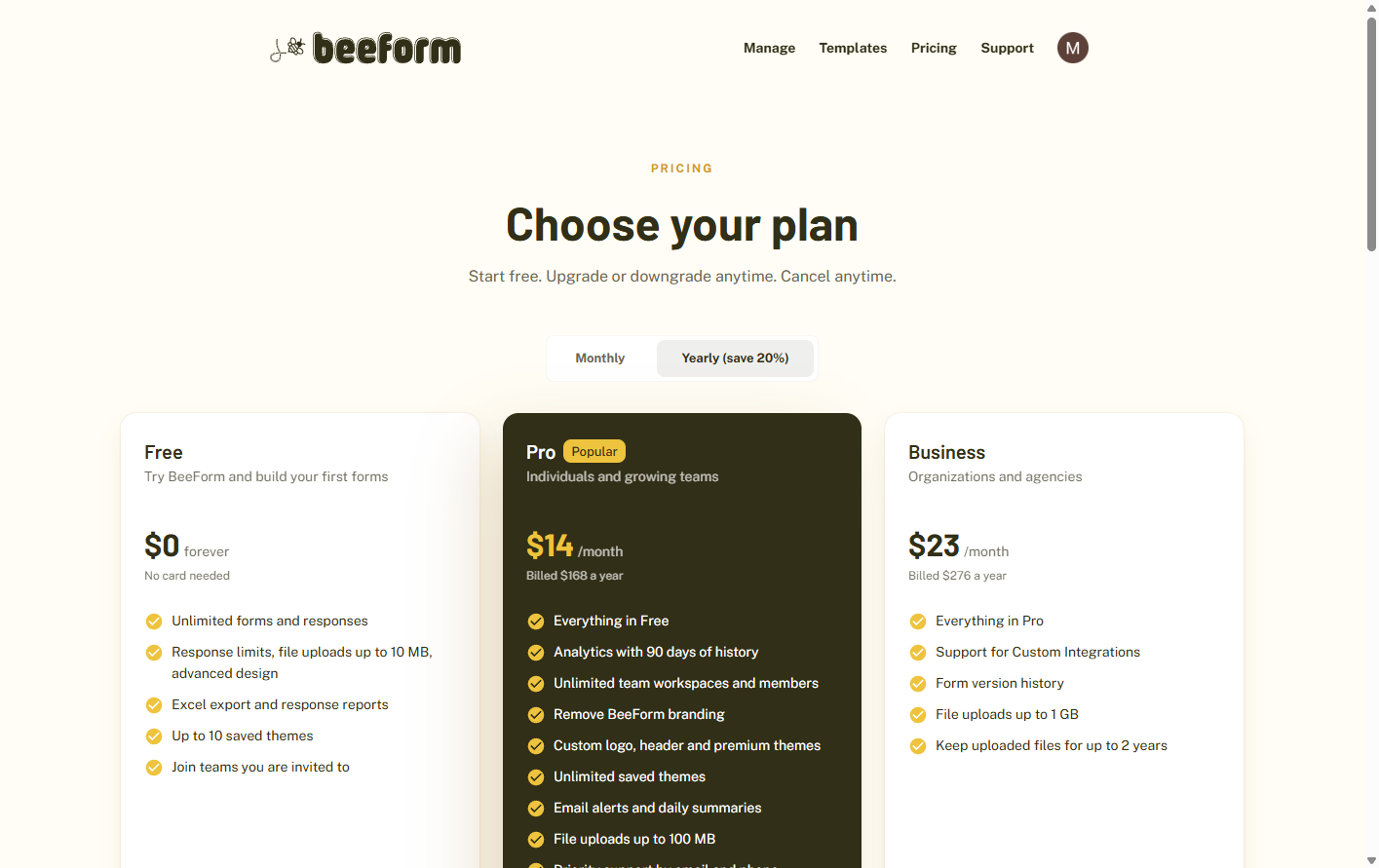 The pricing page