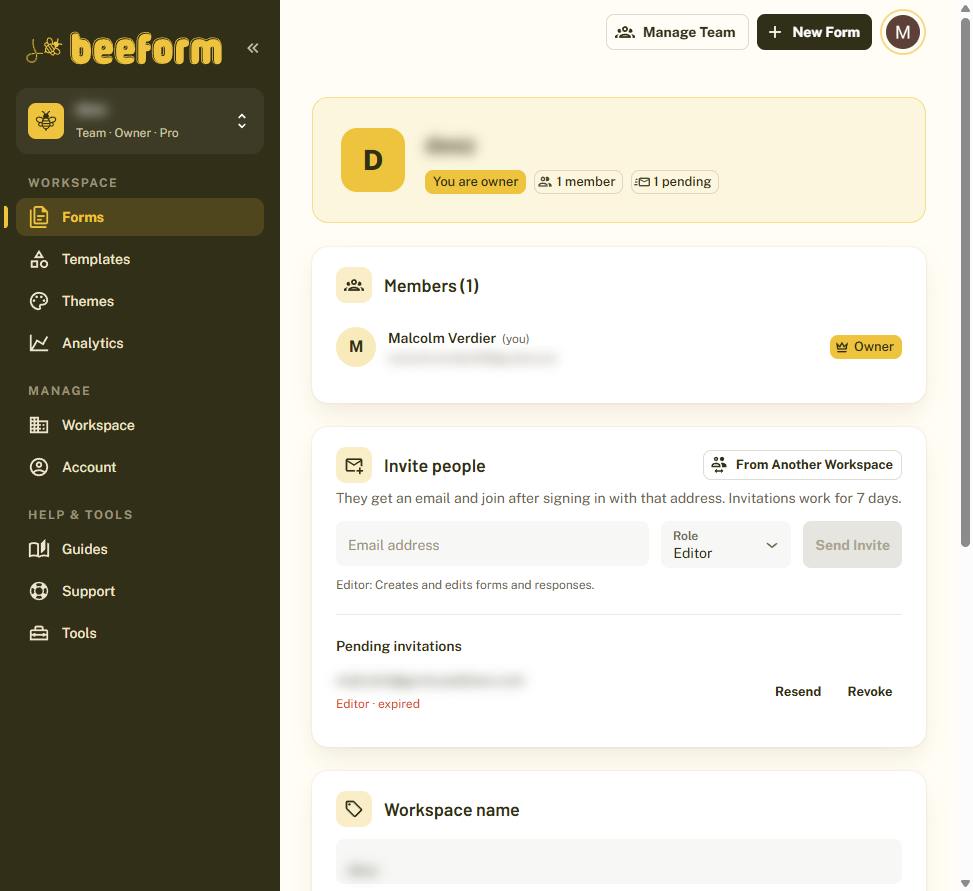 The team page