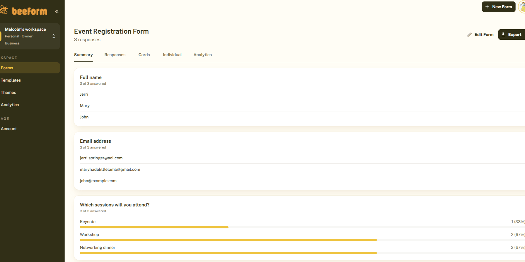 Responses and analytics